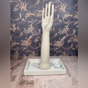 Vintage Glove Mold Hand Jewelry Holder Marble Base 5.5” Hall 9232